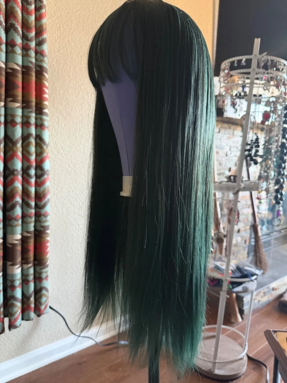 Long Blue Green Straight Wig with Bangs - Mermaid Witchy Fantasy Anime Cosplay